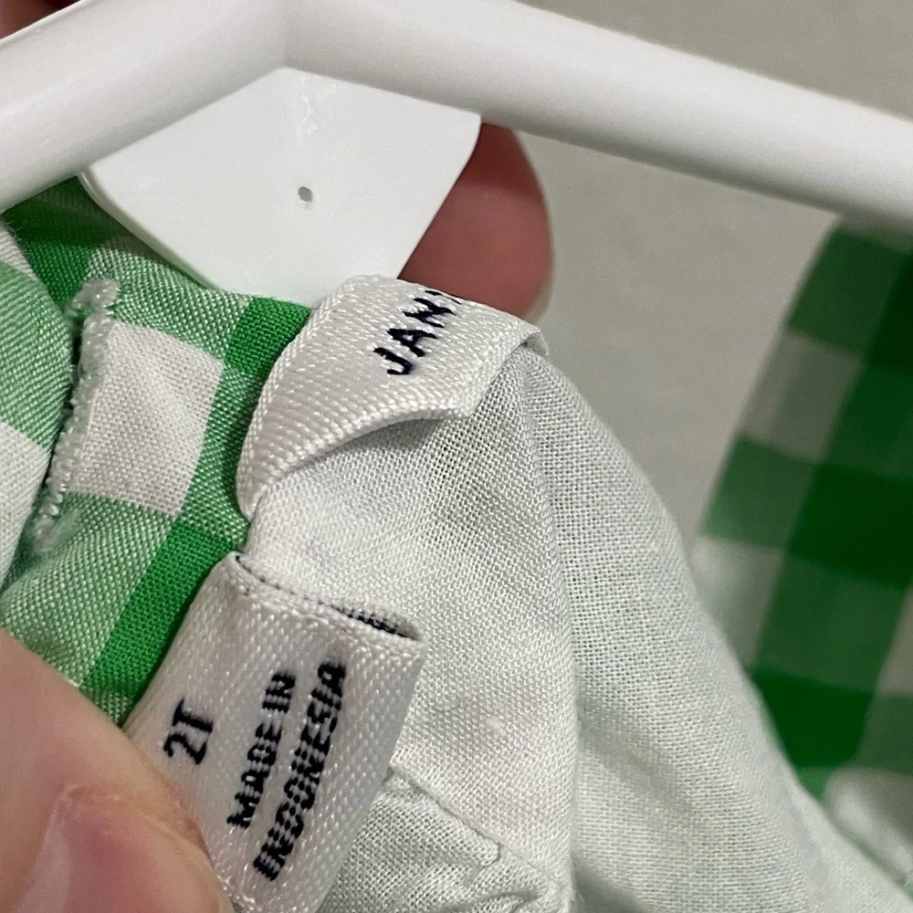 Janie and Jack green and white gingham tank top